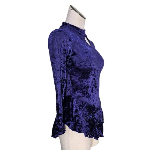 Gilda Marx XS Crushed Velvet High Neck Keyhole LS Skirt Leotard Dress Purple Y/J - Picture 6 of 16
